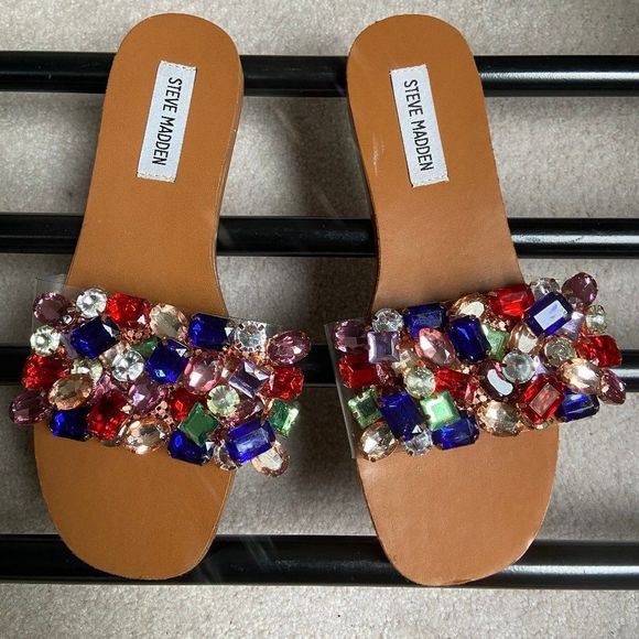 STEVE MADDEN Women Brionna Crystal Embellished Slide Sandals - NEW NWOB - Picture 1 of 8
